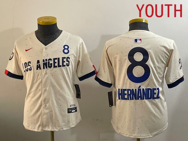Youth Los Angeles Dodgers #8 Hernandez Cream Fashion Nike Game MLB Jersey style 1->youth mlb jersey->Youth Jersey